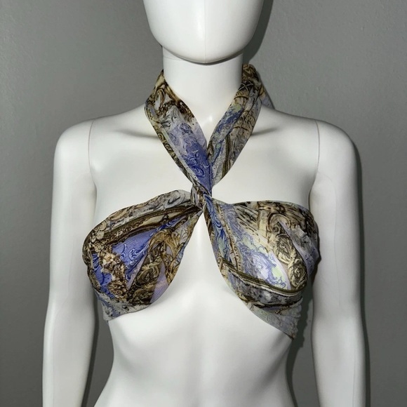 Camilla “Guilded Pleasures” blue white silk long scarf shawl belt top headwrap - Picture 5 of 7